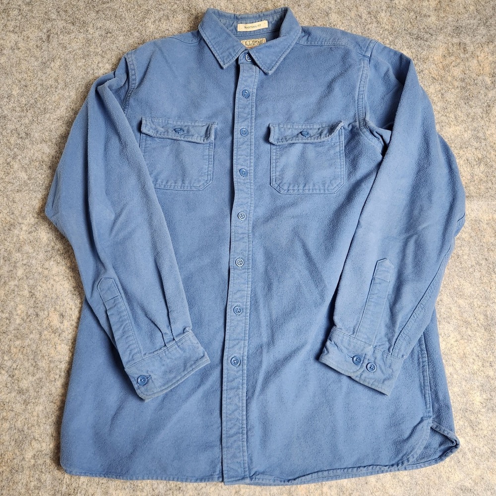LL Bean Chamois Cloth Shirt VTG 90s Men L Tall Blue Long Sleeve Button Pockets